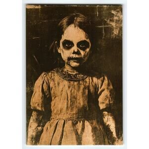 Vintage Halloween Sepia Horror Girl Lithograph Postcard 5.5x4"